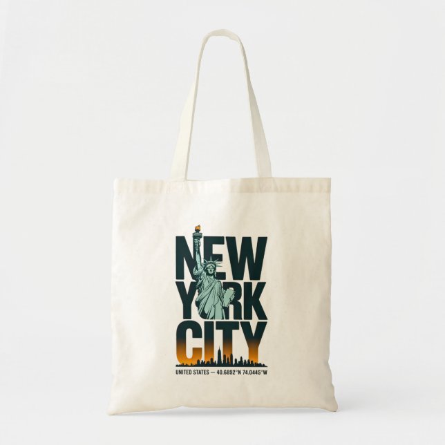 Bolsa Tote Nova Iorque Typografia Estátua da Liberdade Skylin (Frente)