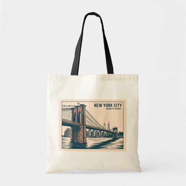 Bolsa Tote Nova York Brooklyn Bridge Skyline Bold Retro Viage (Frente)