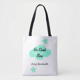 Bolsa Tote Nove nuvens pastéis verdes estrelas despedida de s