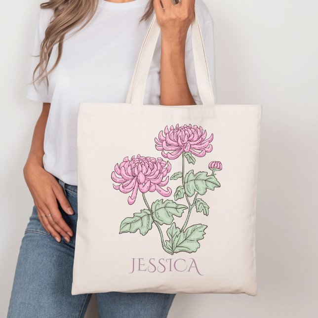 Bolsa Tote Novembro Nascimento Mês Flor Roxo Chrysanthemum (Criador carregado)