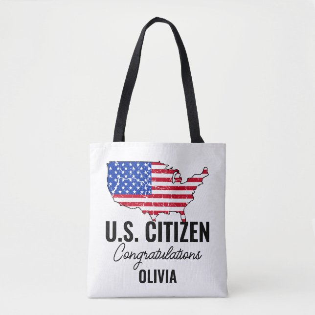 Bolsa Tote Novo Cidadão Americano Orgulhoso – Mapa Americano  (Frente)