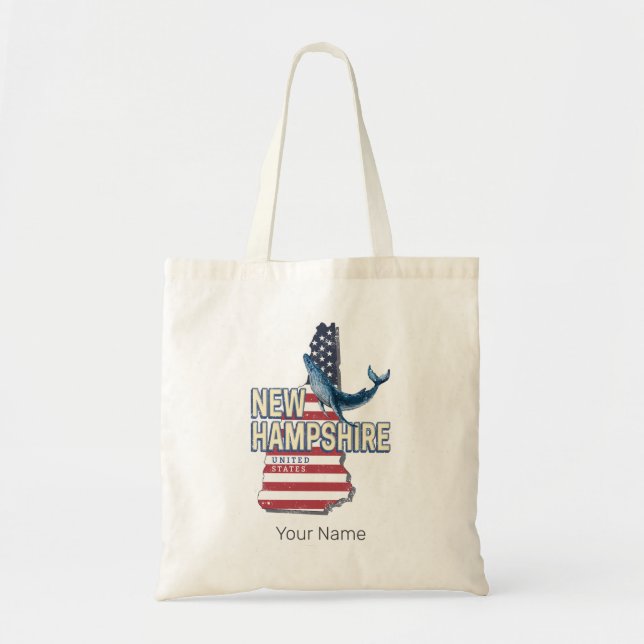 Bolsa Tote Novo Mapa Retro dos Estados Unidos de Hampshire (Frente)