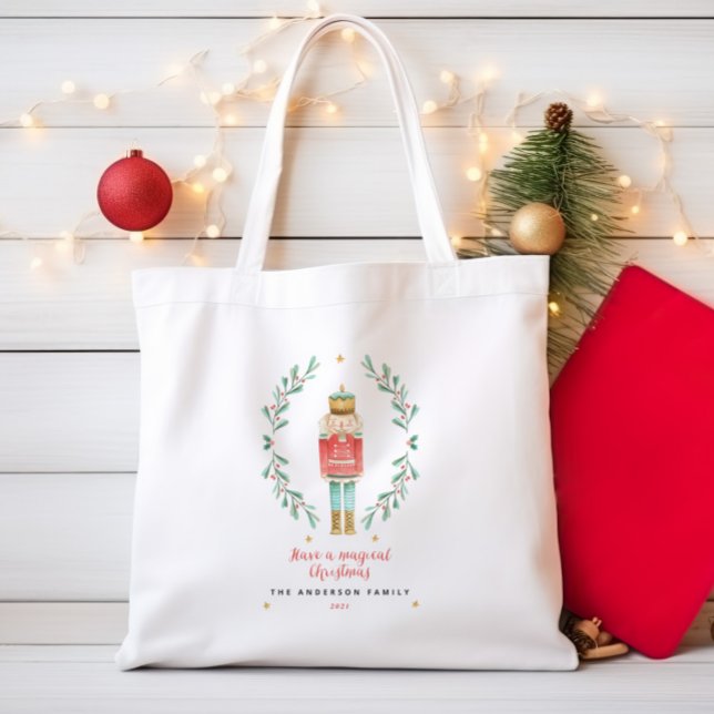 Bolsa Tote Noz-cracker de aquarela botânica e fofo Natal (Criador carregado)