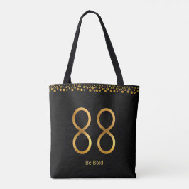 Bolsa Tote Número Dourado 88 & Confete Dourado em Preto