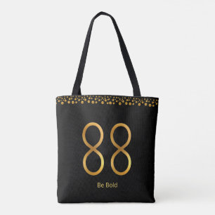 Bolsa Tote Número Dourado 88 & Confete Dourado em Preto