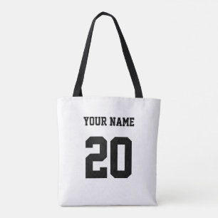 Bolsa Tote Número e nome personalizados preto e branco