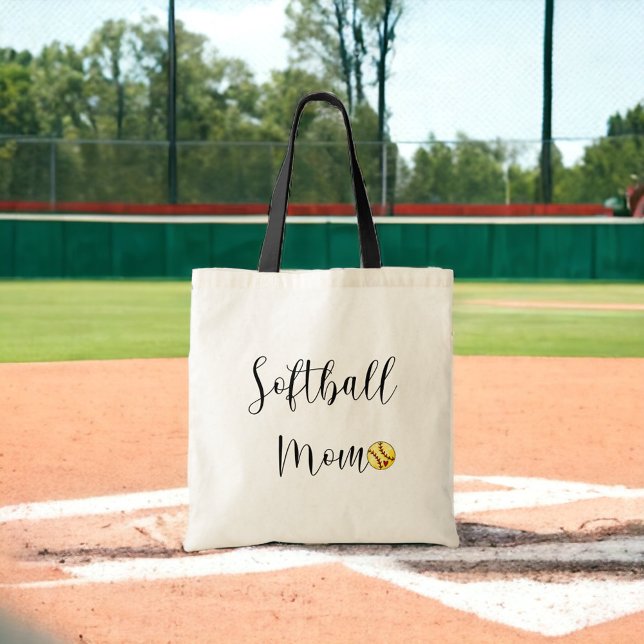 Bolsa Tote Número Personalizado de Script da Mãe do Softball (Criador carregado)