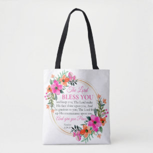 Bolsa Tote Números 6:24-26 Cristão Floral Cor-de-Rosa