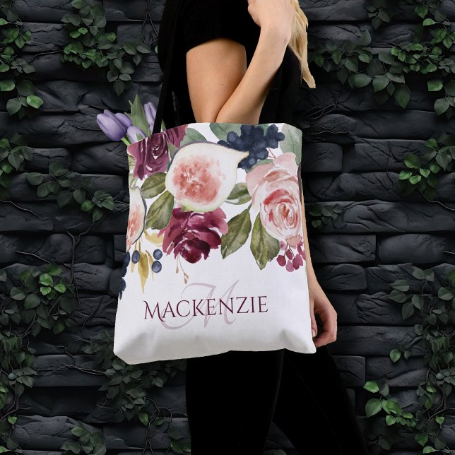 Bolsa Tote Números Blooming | Elegante Floral Bridesmaid Keep (Criador carregado)