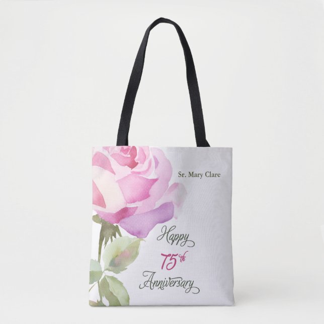 Bolsa Tote Nun Personalize 75th Anniversary Pink Rose (Frente)