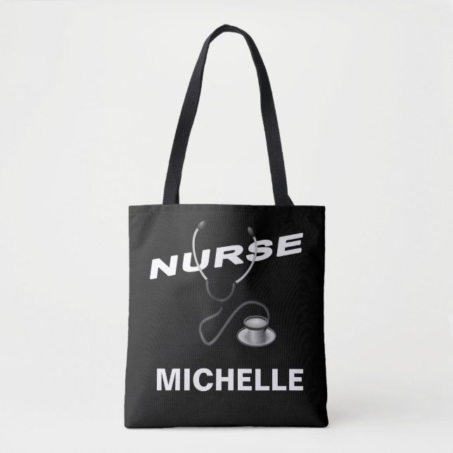 Bolsa Tote Nurse de Nome Personalizável BLACK (Frente)
