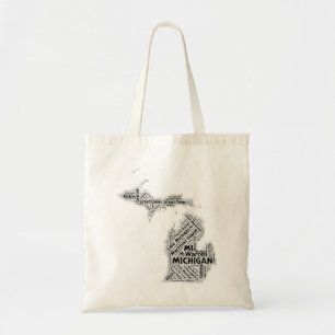 Bolsa Tote Nuvem da palavra do estado do Michigan