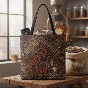 Bolsa Tote Nuvem de Palavras Café em Sacaria Bruna ID283