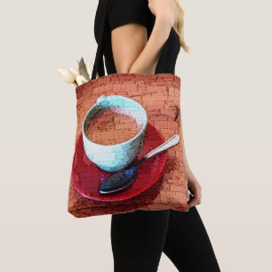 Bolsa Tote Nuvem de Palavras de Xícara e Colher de Café Espre