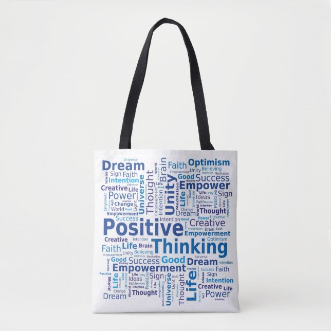 Bolsa Tote Nuvem de Palavras Pensantes Positivas - Azul (Frente)