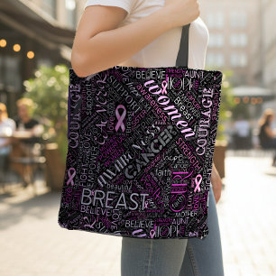 Bolsa Tote Nuvem de Palavras sobre Conscientização do Câncer