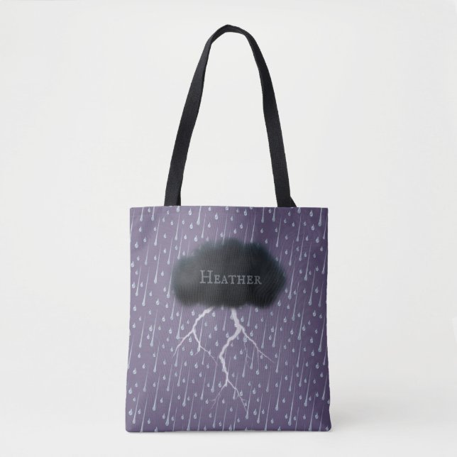 Bolsa Tote Nuvem e Chuva Personalizada do Dia de Tempestade (Frente)