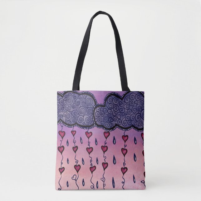 Bolsa Tote Nuvens, corações e gotas de chuva (Frente)