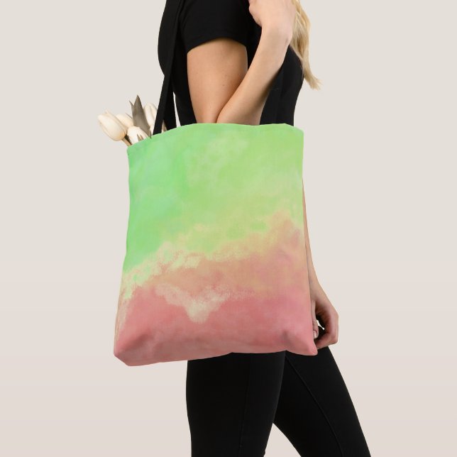 Bolsa Tote Nuvens de abstrato em Salmão e Limão (Close Up)