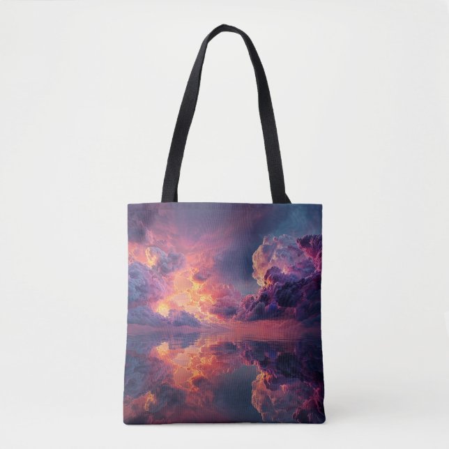 Bolsa Tote Nuvens Dramáticas Surreais Com Pôr do Sol Ardente (Frente)