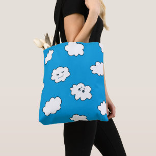 Bolsa Tote Nuvens Engraçadas de Cartoons Azuis