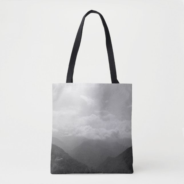 Bolsa Tote Nuvens nas Colinas, em preto e branco, com fotogra (Frente)