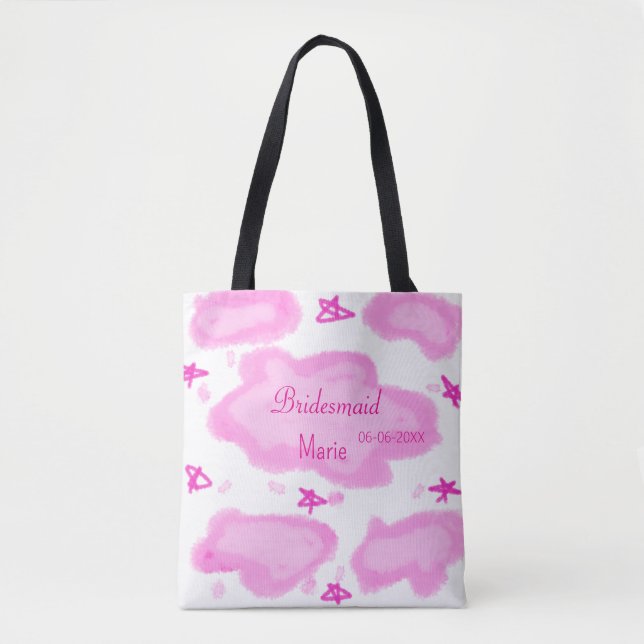 Bolsa Tote nuvens rosa estrelas pastel dama de honra feminino (Frente)