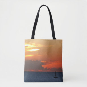 Bolsa Tote Nuvens solares e paisagem marinha