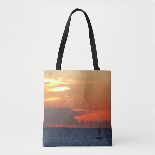 Bolsa Tote Nuvens solares e paisagem marinha (Frente)