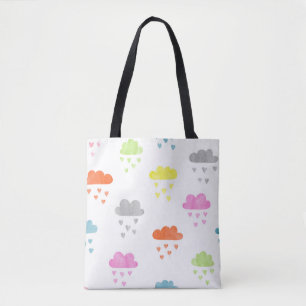 Bolsa Tote Nuvens Sonhadoras: Chuva De Coração Por Aquarela