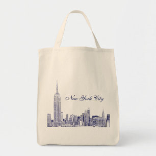 Bolsa Tote NYC Skyline Etch 01 Azul