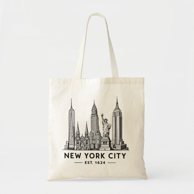 Bolsa Tote NYC Skyline Illustration with Statue of Liberty (Frente)