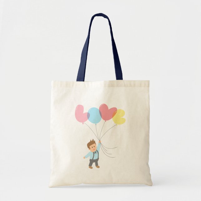 Bolsa Tote O Amor Bonito Levanta-Nos Rapaz Com Balões (Frente)