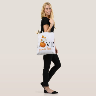 Bolsa Tote O AMOR cresce aqui Letra Pumpkin no outono