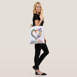 Bolsa Tote O Amor é Amor LGBT Borboleta Coração Arco-íris