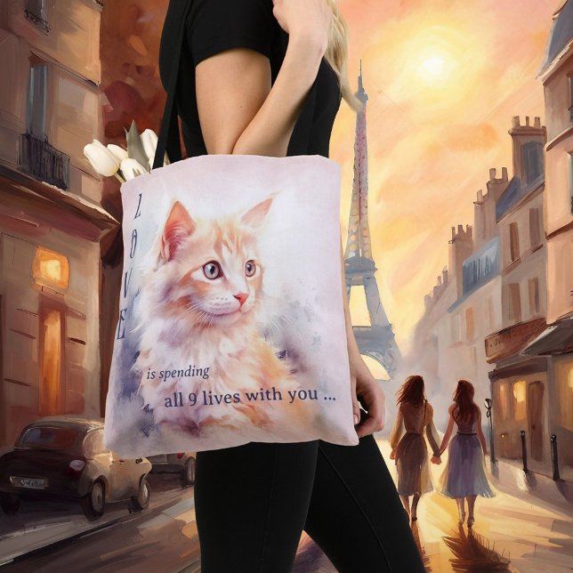 Bolsa Tote O Amor É Um Gato De Aquarela Doce (Sweet love tote bag featuring a watercolor painting of a cute kitty - great for cat lovers valentine)