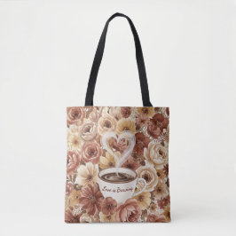 Bolsa Tote O Amor está Cozinhando Café Floral Coração Chá de 