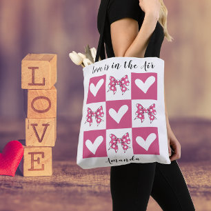 Bolsa Tote O Amor Está no Ar Bloco Coração Laço Estilo