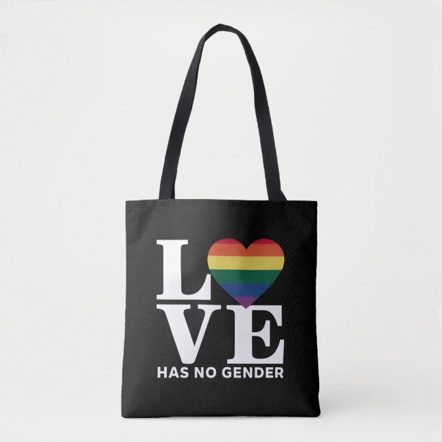 Bolsa Tote O Amor Não Tem Gênero LGBTQ Orgulho Arco-Íris Mês (Frente)