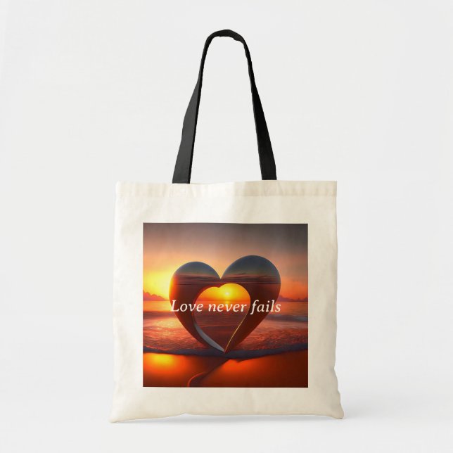 Bolsa Tote "O amor nunca falha" Tote Bag com texto personaliz (Frente)