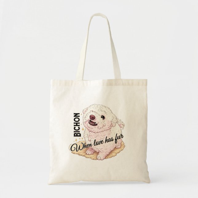 Bolsa Tote O Amor tem Bichon Frisé  (Frente)