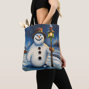 Bolsa Tote O boneco de neve carrega a lanterna e vagueia à no