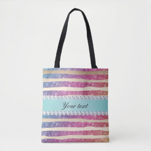 Bolsa Tote O brilho do arco-íris do falso listra os diamante