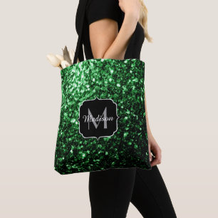 Bolsa Tote O brilho verde escuro glamoroso sparkles monograma