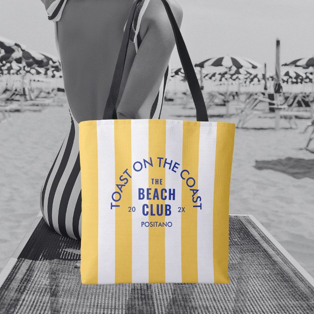 Bolsa Tote O Brinde Do Clube De Praia Na Faixa Amarela Da Cos (Criador carregado)