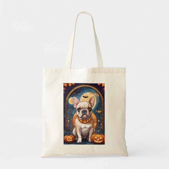 Bolsa Tote O Buldogue Francês Arrumou Vidro Noite de Hallowee (Frente)