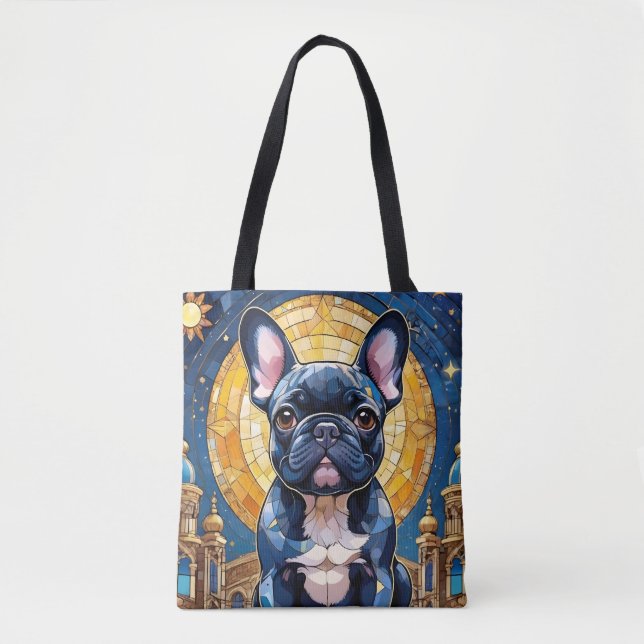 Bolsa Tote O Buldogue Francês Pastel Manchou Vidro Noite (Frente)