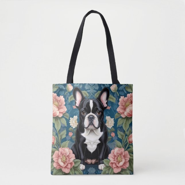 Bolsa Tote O Buldogue Francês William Morris Inspirou Floral (Frente)