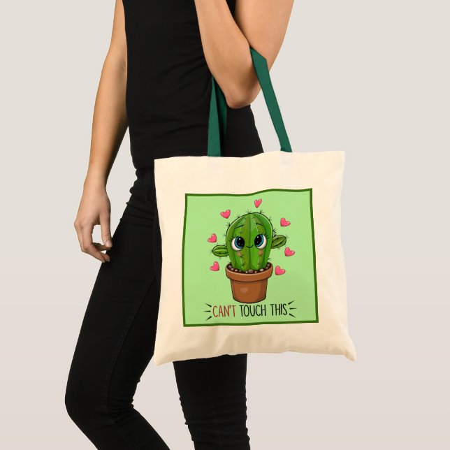 Bolsa Tote o cacto engraçado toca esta palavra de arte (Frente (produto))