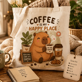 Bolsa Tote O Café É Meu Lugar Feliz Capivara Fofa Amor Pelo C